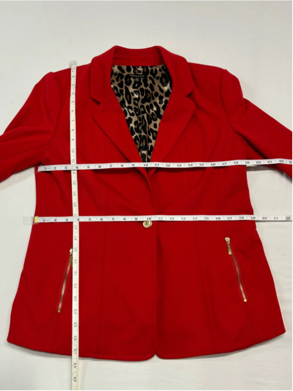 Women's Rafaella Studio Red Blazer Jacket with Leopard Lining Gold Zips Size 12